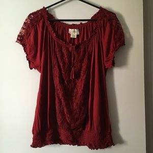 Denim & Supply RL Burgundy Lace Peasant Blouse L